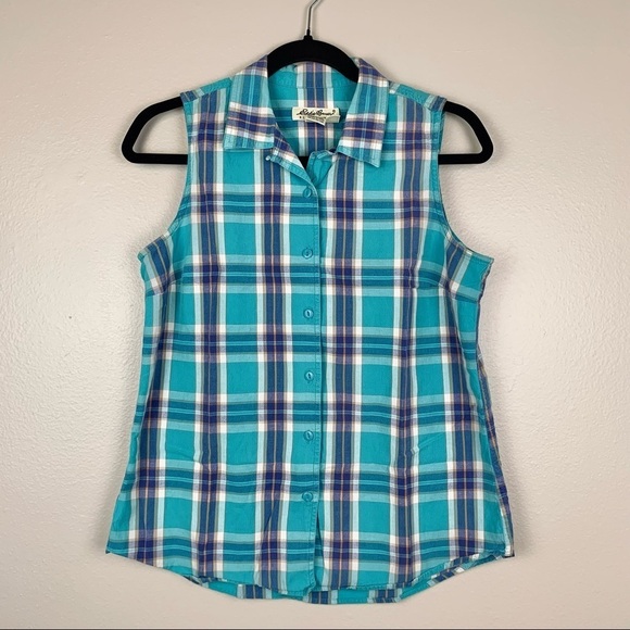 Eddie Bauer Sleeveless Plaid Shirt - Picture 1 of 4